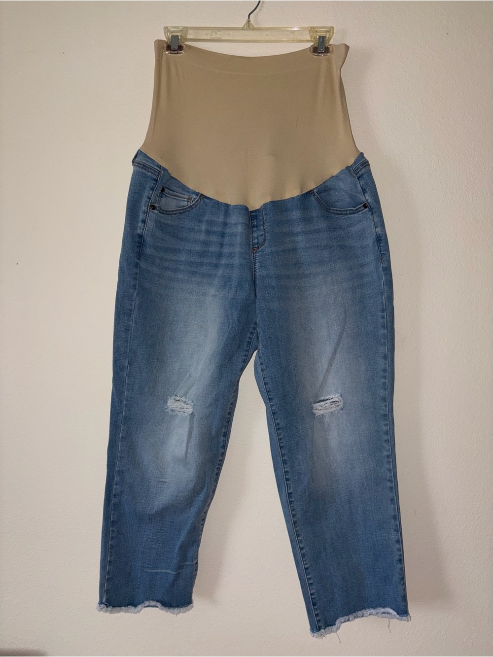 a:glow Denim Maternity Jeans with Beige Stretch Panel XL Pants Pregnant